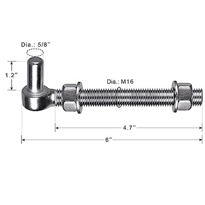 Insaga M16x 6'' J-Bolt Gate Hinge, 304 Stainless Steel J-Bolt Post Hinge for Farm Gate, 5/8" Male Pin J-Bolt Hinge for Chain Link Fence Gate, Gate Hinges for Metal Gates (4Pcs) - color: M16-6''-4PCS