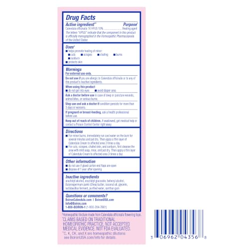 Boiron Calendula Cream for Skin Irritation Relief | For First Aid, Minor Burns, Cuts, Scrapes, Insect Bits and Sunburn. Size: 2.5 oz. - size: 2.5 Ounce
