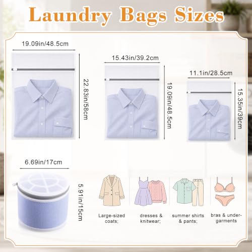 Tudomro 10 Pack 4 Size Cotton Mesh Zippered Laundry Bags Set, Lingerie Bags for Washing Delicates, Laundry Bag Mesh Wash Bag for Jeans, Blouse, Stocking, Bra
