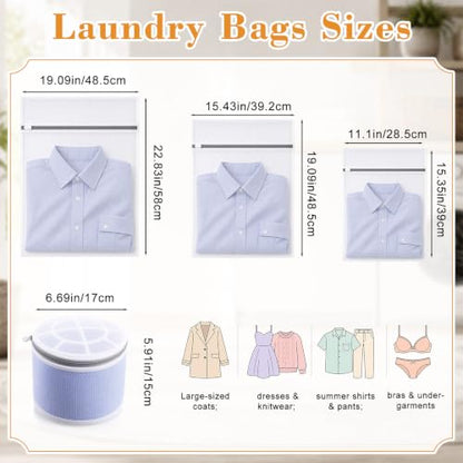 Tudomro 10 Pack 4 Size Cotton Mesh Zippered Laundry Bags Set, Lingerie Bags for Washing Delicates, Laundry Bag Mesh Wash Bag for Jeans, Blouse, Stocking, Bra