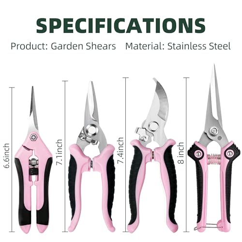 EWPJDK 4 Pack Garden Pruning Shears Scissors Clippers Stainless Steel - color: Pink