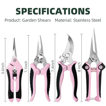 EWPJDK 4 Pack Garden Pruning Shears Scissors Clippers Stainless Steel - color: Pink