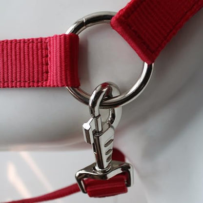 Heavy Duty Soft Nylon Horse Halter, Padded and Adjustable, Chin and Throat Snap Hook Halters for Horses, Heavy-Duty Metal Buckle - color: Red
