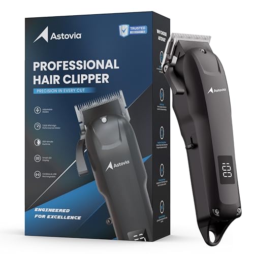 Professional Hair Clippers for Men – Zero-Gap Adjustable Blade, Long-Lasting 300-Min Battery, Quiet + Powerful Motor, LED Display – Cordless Barber Clipper for Fades & Lineups