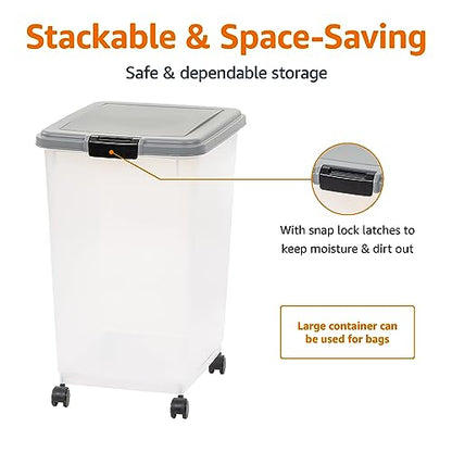 Amazon Basics Airtight Pet Food Storage Container with Scoop, BPA Free, Removable Wheels, 69 QT, Gray - size: 69 QT