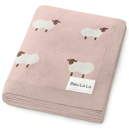 Luxury Knit Baby Receiving Blanket - 100% Cotton Soft Cozy Lightweight Receiving Swaddler Blanket for Shower Gift Registry for Newborns Infants Toddlers (Sheep - Light Pink) - color: 03- Sheep - Light Pink