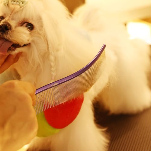Pet Comb Stainless Steel Comb for Dogs Cats Pet Hair Comb for Grooming Curved with Rounded and Smooth Ends Stainless Steel Teeth Tools for Remove Tangles and Knots (BULE) - color: BULE