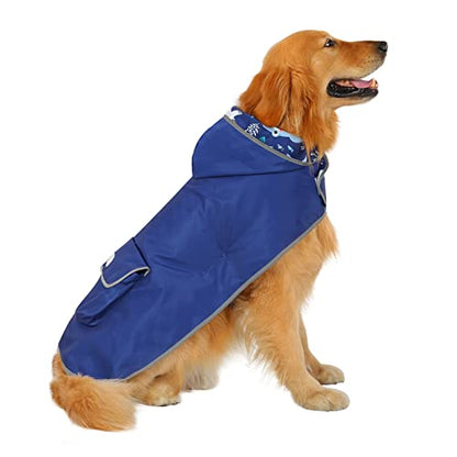 HDE 2-in-1 Reversible Dog Raincoat Hooded Poncho Rain Jacket Bl Sharks L - color: Sharks, size: Large