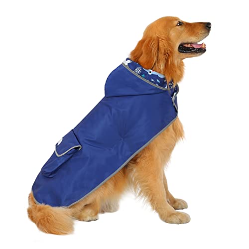 HDE 2-in-1 Reversible Dog Raincoat Hooded Poncho Rain Jacket Bl Sharks XL - color: Sharks, size: X-Large