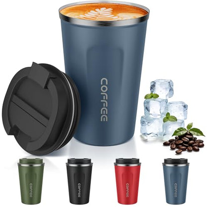 MOMSIV 12oz Travel Coffee Mug, Insulated Coffee Cup with Leakproof Lid - color: A-Silver Blue-12oz
