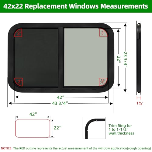 42"W x 22"H RV Windows for Cargo Trailer Camper,Tinted Horizontal Sliding - size: 42"W x 22"H