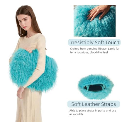 Women Luxury Real Curly Mongolian Lamb Fur Purse - color: Blue