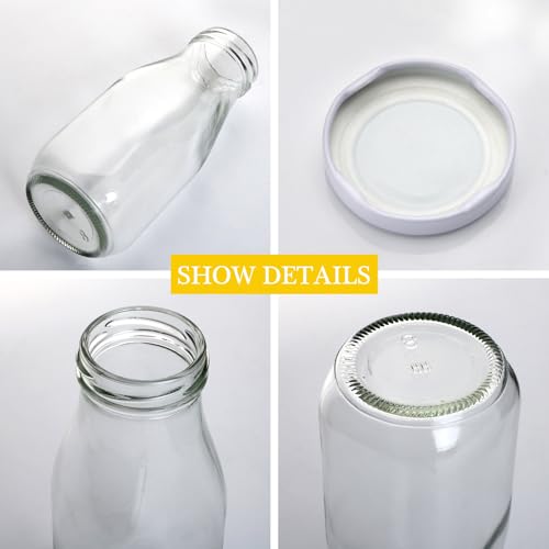 QAPPDA 6 Pack 12 oz Glass Bottles, Clear Glass Milk Bottles with White Lids - color: White Lid