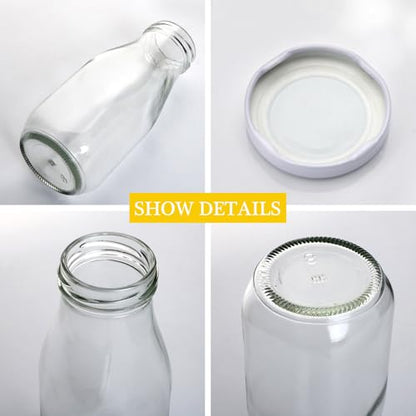 QAPPDA 6 Pack 12 oz Glass Bottles, Clear Glass Milk Bottles with White Lids - color: White Lid