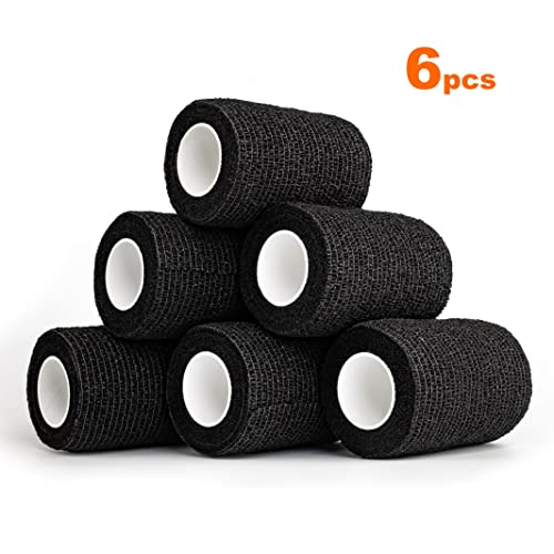 Self Adhesive Bandage Wrap| 6 Rolls 3"x 5 Yards Medical Tape,Vet Tape,Athletic Tape,Elastic Cohesive Bandage for Sports Injury,Stretch Athletic,Ankle,(Black)