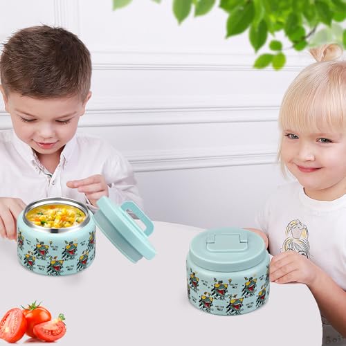 PIQUEBAR 8oz Kids Thermo for Hot Food,Small Lunch Thermo Food Container Stainless Steel,Easy Open Wide Mouth Thermo for Hot Cold Food for Preschool Travel - color: Blue Dinosaur