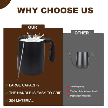Milk Frothing Pitcher, Steaming Pitchers Stainless Steel Milk/Coffee/Cappuccino/Latte Art Barista Steam Pitchers Milk Jug Cup with Art Pen, 20oz - size: 20 Ounces