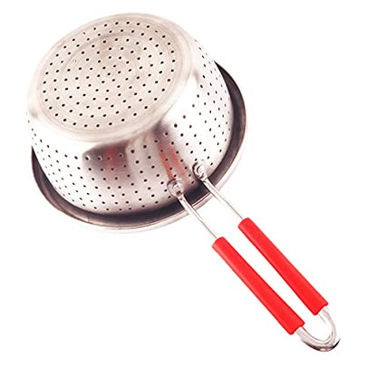 Stainless Steel Perforated Metal Colander Strainer with Long Red Handle Sieve Sifters Use for Kitchen Food Pasta Noodles Spaghetti Vegetables Silver - 7.9inch - color: Red Single Handle 7.9 inch