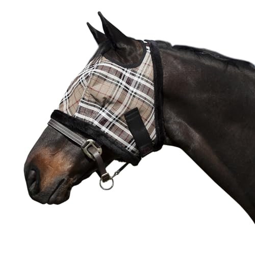 Kensington Fly Mask with Fleece Trim for Horses — Protects Face and Eyes Helps Block Sun Rays While Allowing Full Visibility — Breathable and Non Heat Transferring - color: 121 - Deluxe Black
