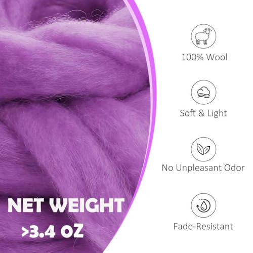 VNAKER 3.4oz Needle Felting Wool Purple for DIY Needle Craft Enthusiasts - color: Purple