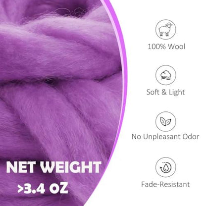 VNAKER 3.4oz Needle Felting Wool Purple for DIY Needle Craft Enthusiasts - color: Purple