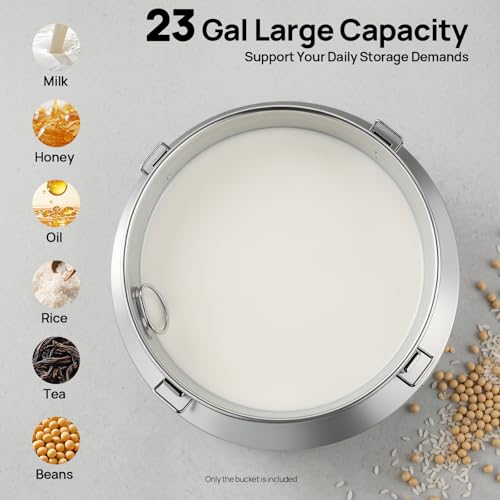 DYNAMI 23.3Gal 304 Stainless Steel Liquid Storage Bucket w/Airtight Lid - size: 88L/23.3Gal