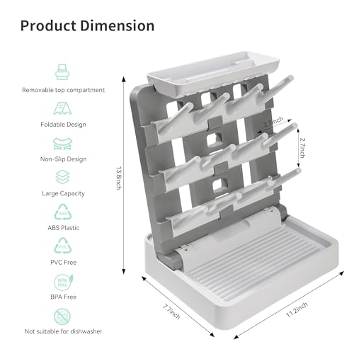 Baby Bottle Drying Rack, Vertical Standing Bottle Dryer Rack Holder-Space Saving Baby Bottle Drying Rack for Countertop-Holds Up to 12 Baby Bottles & Cup
