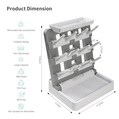 Baby Bottle Drying Rack, Vertical Standing Bottle Dryer Rack Holder-Space Saving Baby Bottle Drying Rack for Countertop-Holds Up to 12 Baby Bottles & Cup