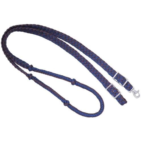 Tough 1 Deluxe Knotted Cord Roping Reins - color: Navy/Brown