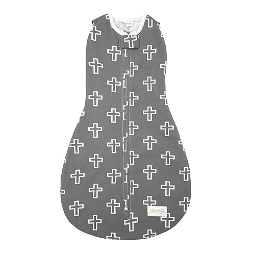 Woombie Grow with Me Baby Swaddle, Convertible Swaddle Fits 0-9 Months, Expands to Wearable Blanket for up to 18 Months, Grey Crosses - color: Grey Crosses, style: Grow With Me