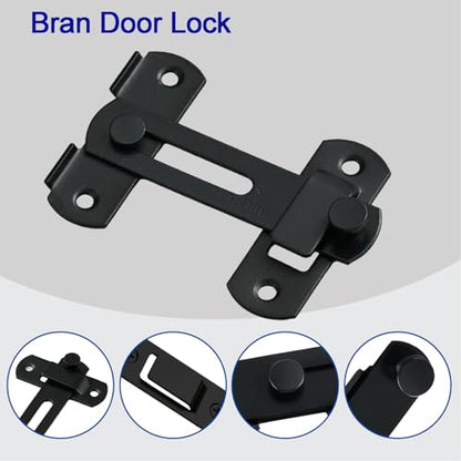 4in Barn Door Lock, Heavy Duty 180 Degree Flip Sliding Latch Lock, Black