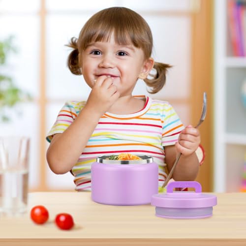 PIQUEBAR 8oz Kids Thermo for Hot Food,Small Lunch Thermo Food Container Stainless Steel,Easy Open Wide Mouth Thermo for Hot Cold Food for Preschool Travel - color: Pure Purple