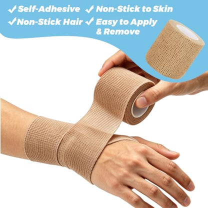 60 Pack Self Adhesive Bandage Wrap 2 Inch X 5 Yard – Nude | Elastic Cohesive Bandage Wrap, Vet Wrap for Dogs Horses, Wound Wrap for Injury First Aid Medical Sports Ankle Wrist