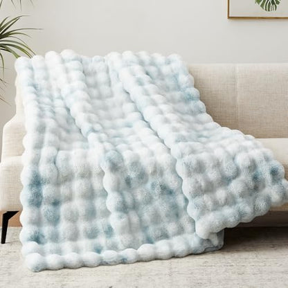 Anysay Faux Fur Throw Blanket, 1000GSM Fluffy Soft Bubble Blanket 50''*60'' - color: Blue, size: Throw