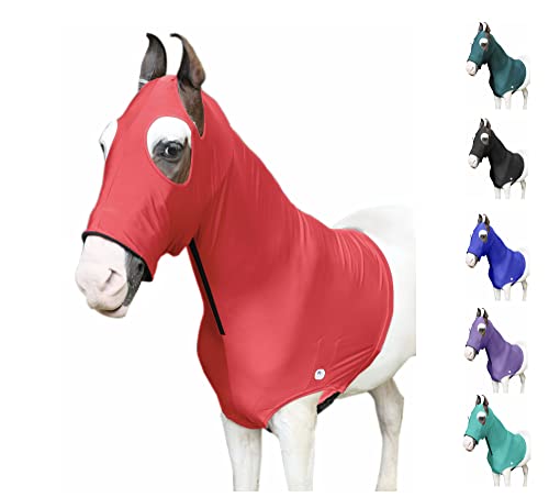 Majestic Ally Stretch Lycra Horse Hood with Zipper… - color: Red, size: Medium