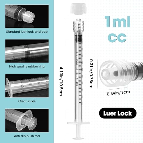 1ml Luer Lock Syringe with Cap and Soft Plastic Tube, Pack of 30 - size: 1ml - 2.0mm Tube