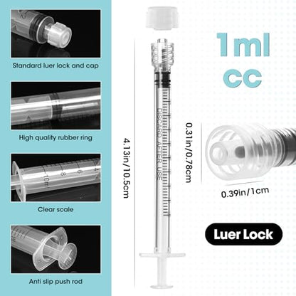 1ml Luer Lock Syringe with Cap and Soft Plastic Tube, Pack of 30 - size: 1ml - 2.0mm Tube