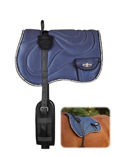 Harrison Howard Bareback Horse Riding Pad Breathable Mesh Cushioned No-Saddle Pad with Girth for Trail Training - color: Navy