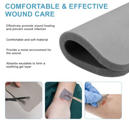 Silver Silicone Foam Dressing Without Border 4 Pack Non Stick Gentle Pads Ag Sterile Highly Absorbent Wound Dressing 4"×4" for Burns Ulcers Abrasions Pressure Sore
