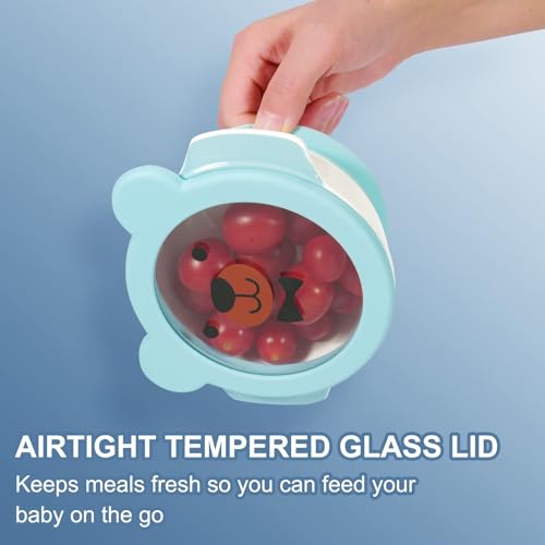 MR. CHOU Ceramic Baby Bowls with Suction Base, Infant Led Weaning Supplies with BPA Free Airtight Lid & Handles for Babies Self-feeding, 100% Food Grade Kid Bowls, Microwave & Dishwasher Safe, Blue - color: Blue-C