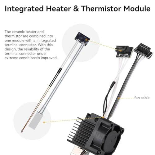 Bambou LAB P1P, P1S Hotend Complete Kit for P1 Series 3D Printer,Full Assembly Hardened Steel Hot End with Fan,Thermistor, Ceramic Heater, 0.4mm Nozzle Extruder Heating Block Replacement.