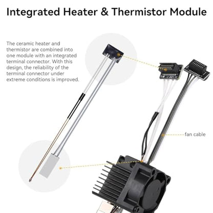 Bambou LAB P1P, P1S Hotend Complete Kit for P1 Series 3D Printer,Full Assembly Hardened Steel Hot End with Fan,Thermistor, Ceramic Heater, 0.4mm Nozzle Extruder Heating Block Replacement.