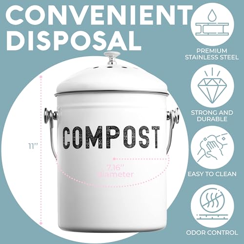 Epica Kitchen Compost Bin for Kicthen Countertops, 1.3 Galllon - White - color: White