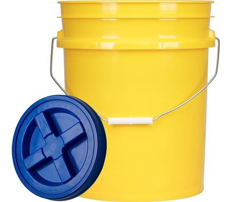 House Naturals 5 Gallon Food Grade Plastic Bucket with Air Tight Screw on Lid Made in USA Container (Yellow Bucket with Blue Lid) - color: Yellow Bucket With Blue Lid