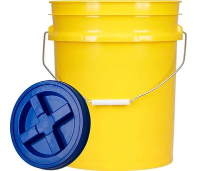 House Naturals 5 Gallon Food Grade Plastic Bucket with Air Tight Screw on Lid Made in USA Container (Yellow Bucket with Blue Lid) - color: Yellow Bucket With Blue Lid