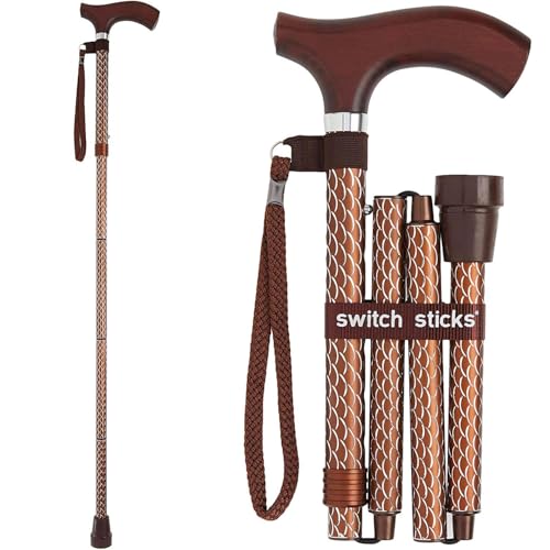 Switch Sticks Folding Walking Cane For Women & Men - color: Engraved Cognac
