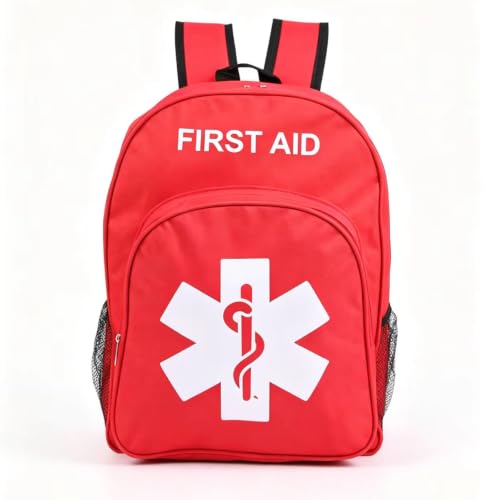 Red Emergency Bag First Aid Backpack Empty Medical Treatment First Responder Trauma Bags for Hiking Outdoors Travel Camping Pet Dog Cat Daycare (Red White) - color: Red White