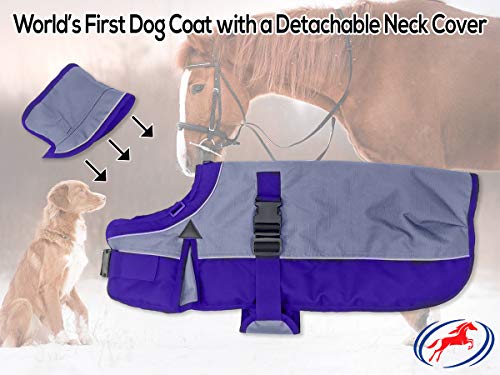 Derby Originals Safety Reflective 1200D Ripstop Waterproof Nylon Winter Dog Coat with Removable Neck Cover and Two Year Warranty - 220g Polyfil Insulation (26", Purple/Grey) - color: Charcoal/Purple, size: 26"