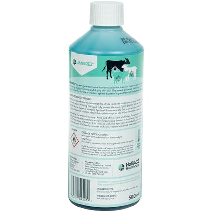 Premier 1 UMBIREZ™ Umbilical Spray – Navel & Ear Tag Barrier, 500 mL | Lick-resistant barrier spray. Rapid dry — desiccates navel in ~2 hours. For lambs, goat kids, calves & pigs. Biodegradable.