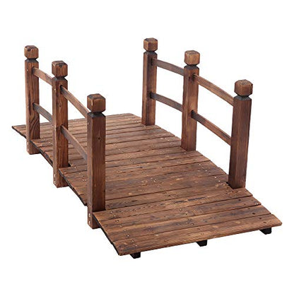 Outvita 5FT Stained Wooden Garden Footbridge with Safety Railings - size: 5ft-carbonated